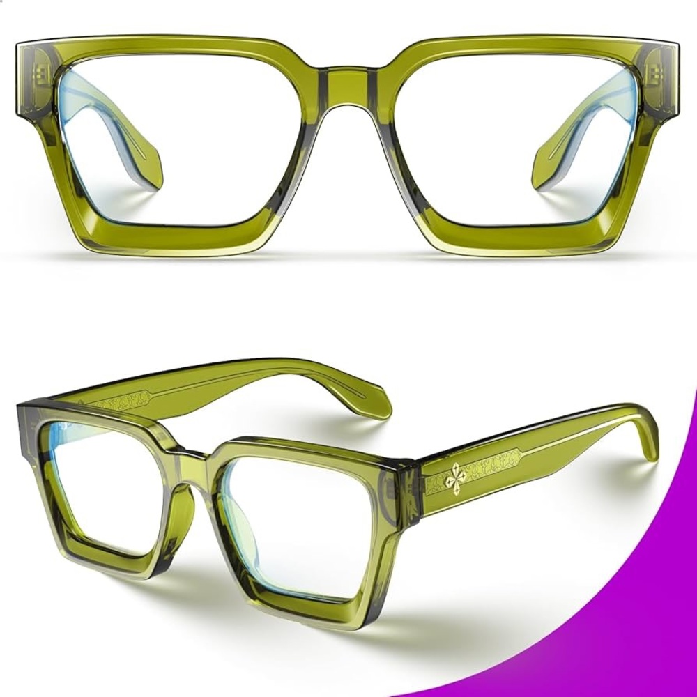 Blue Light Glasses Olive Green Square Frames